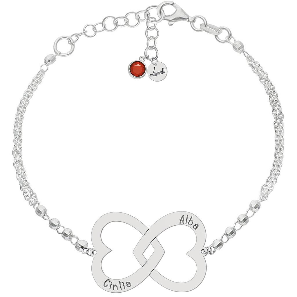 Pulsera plata 925mm forzada + bolas - 2 corazones entrelazados