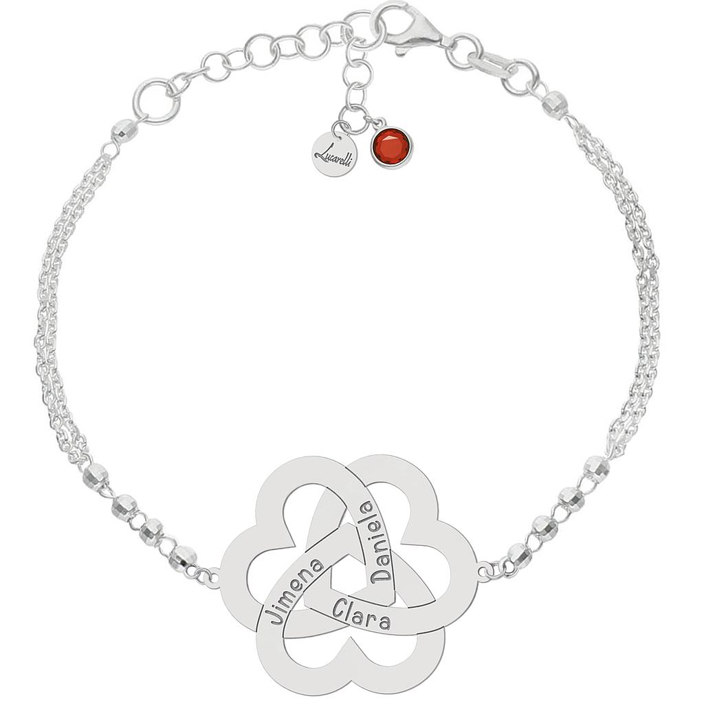 Pulsera plata 925mm forzada + bolas - 3 corazones
