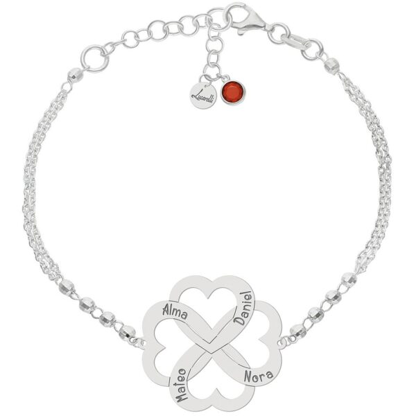 Pulsera plata 925mm forzada + bolas - 4 corazones