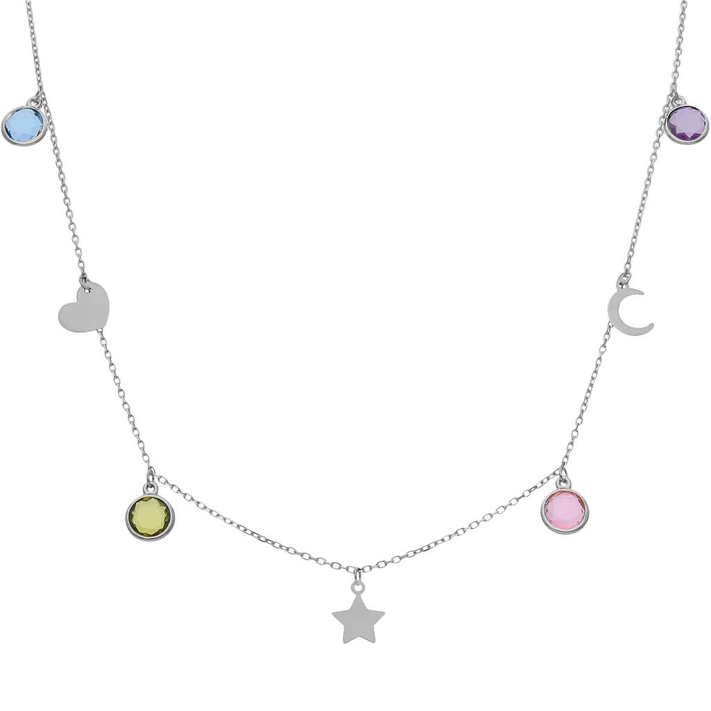 Gargantilla plata 925mm mix charms+piedras