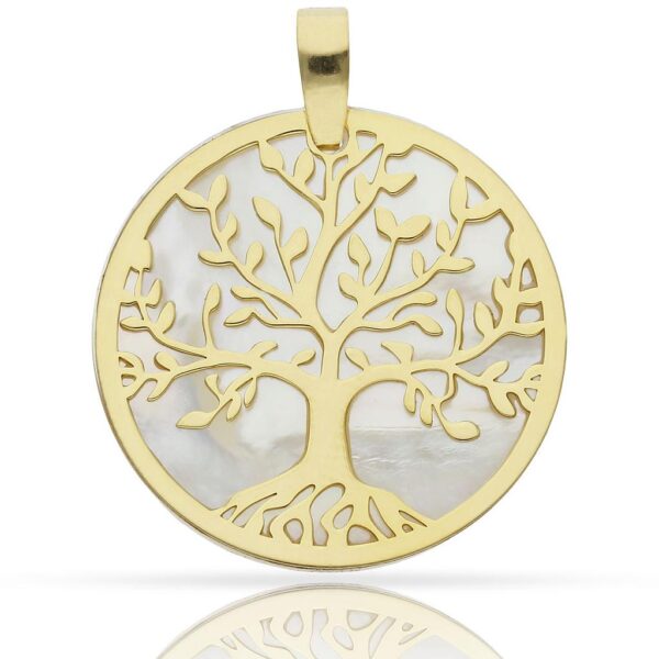 Colgante plata chapada oro arbol de la vida nacar - 40mm