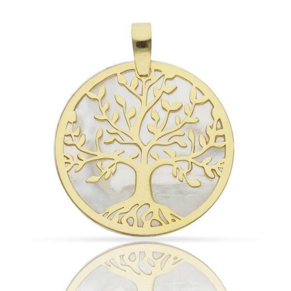 Colgante plata chapada oro arbol de la vida nacar - 30mm