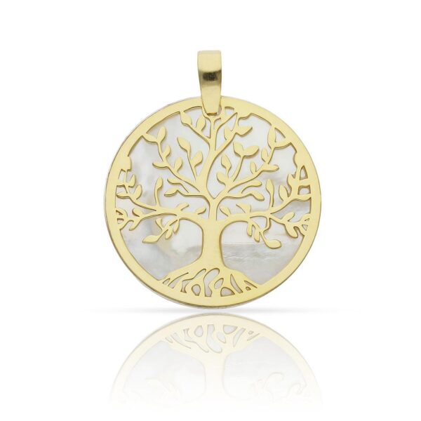 Colgante plata chapada oro arbol de la vida nacar - 25mm
