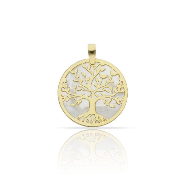 Colgante plata chapada oro arbol de la vida nacar - 18mm