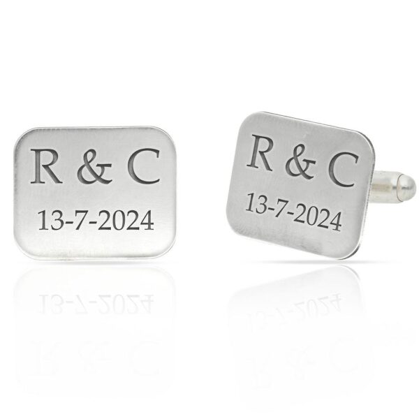 Gemelos rectangulares plata 925mm iniciales + fecha
