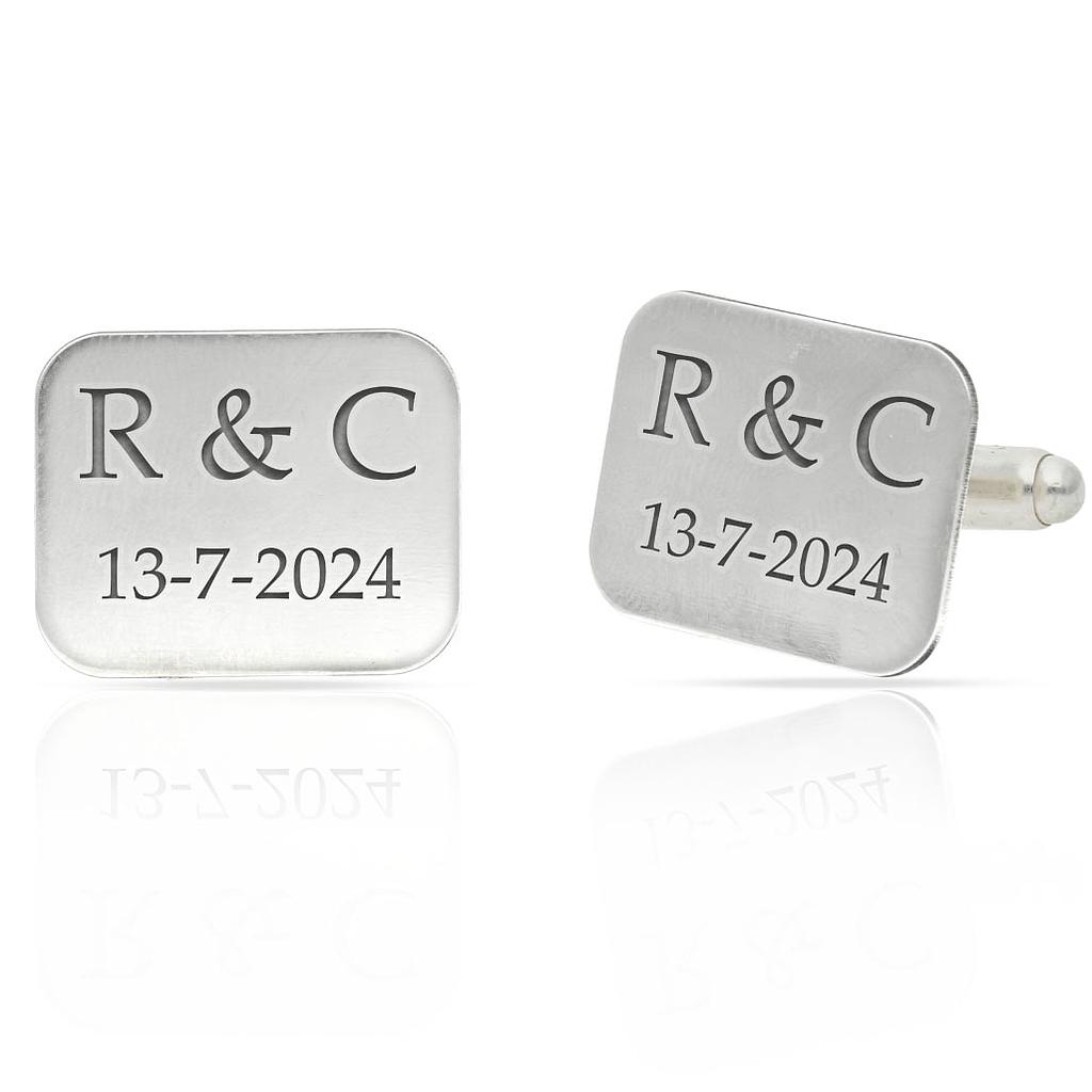Gemelos rectangulares plata 925mm iniciales + fecha