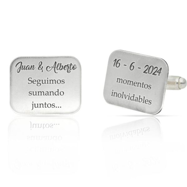 Gemelos rectangulares plata 925mm nombres + fecha