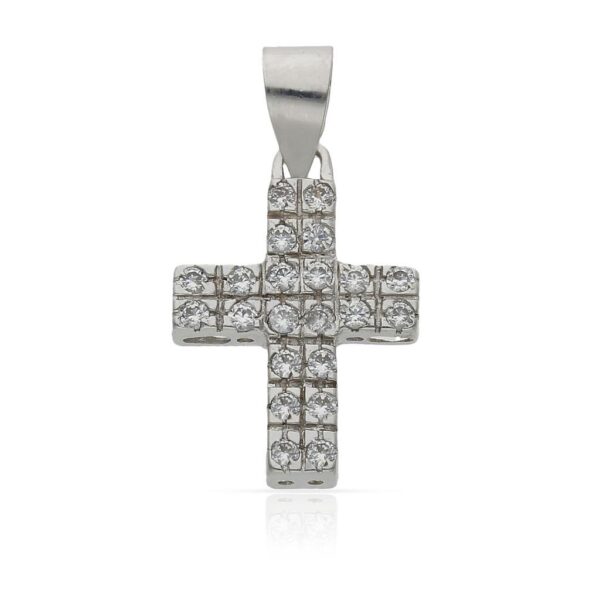 Cruz oro blanco 18kl circonitas - 14x19mm