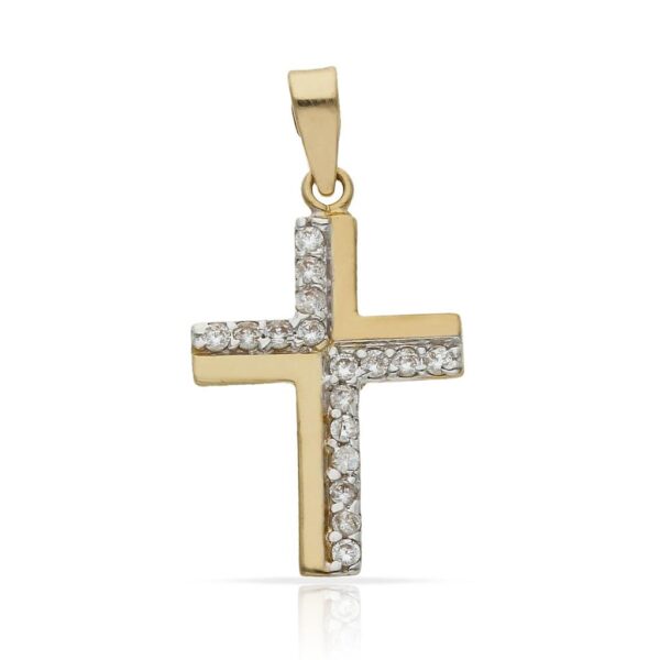 Cruz oro 18kl bicolor circonitas - 14x22mm