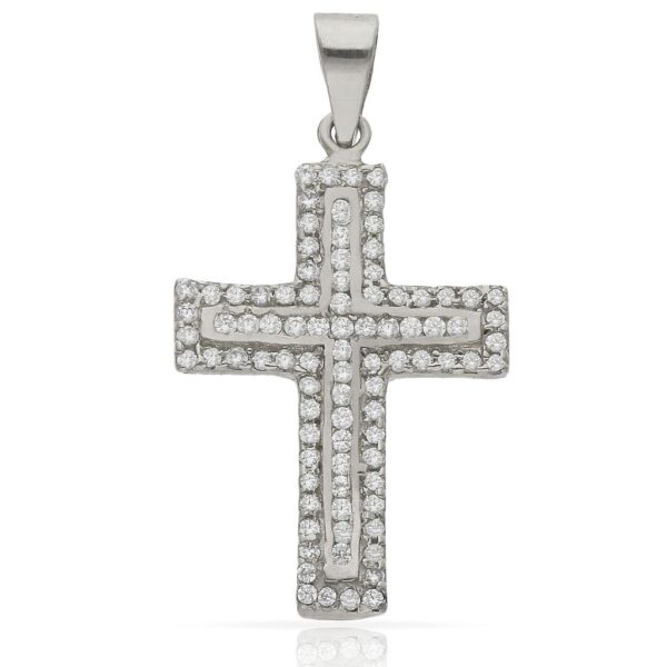 Cruz oro blanco 18kl circonitas - 17x26mm