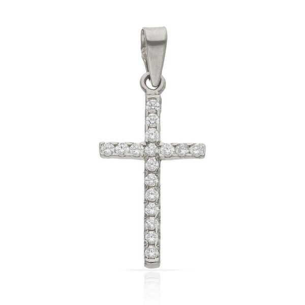 Cruz oro blanco 18kl circonitas - 12x22mm
