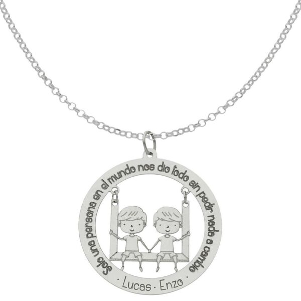 Gargantilla oro blanco 18kl frase+niños - 28mm