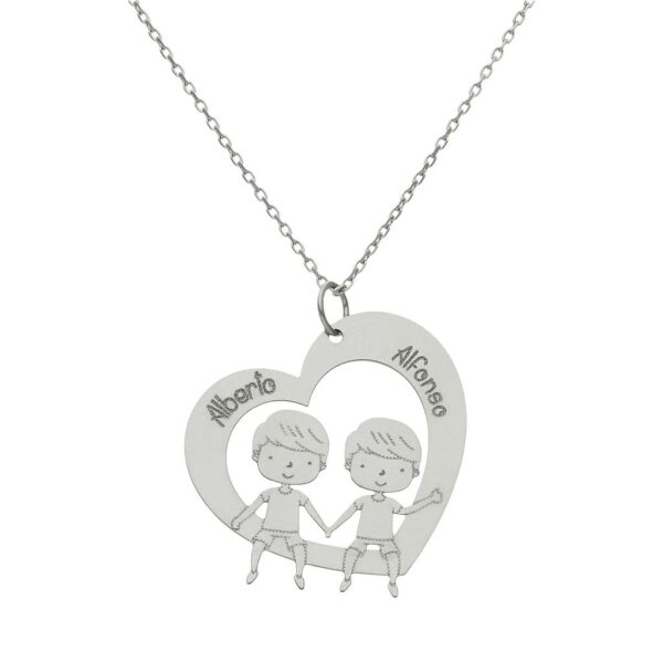 Gargantilla oro blanco 18kl corazon + niños