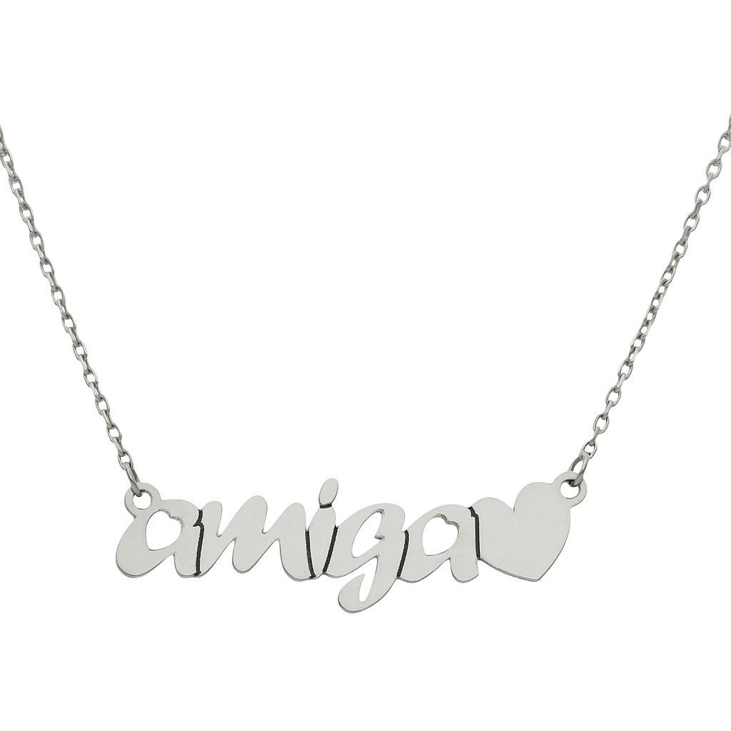 Gargantilla oro blanco 18kl amiga + corazon