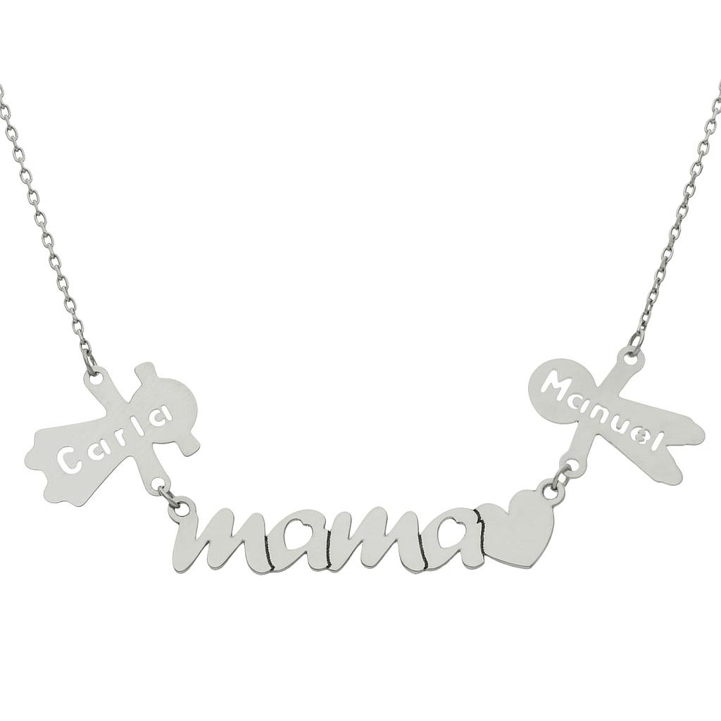 Gargantilla oro blanco 18kl mama + niños