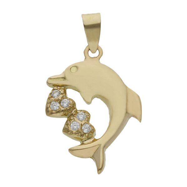 Colgante oro 18kl delfin corazones