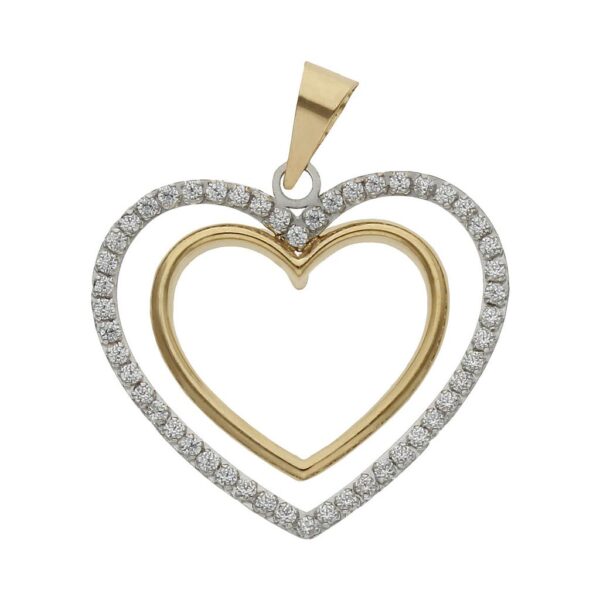 Colgante oro 18kl corazones circonitas - 19x20mm