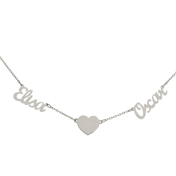 Gargantilla oro blanco 18kl - 2 nombres + corazon