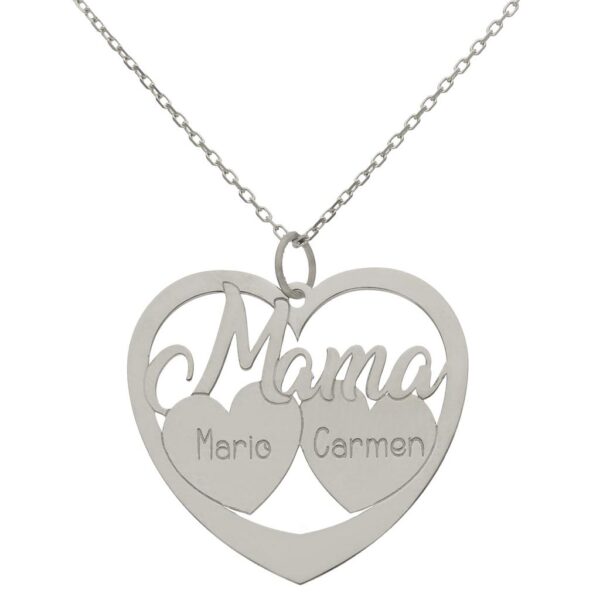 Gargantilla oro blanco 18kl mama + 2 corazones