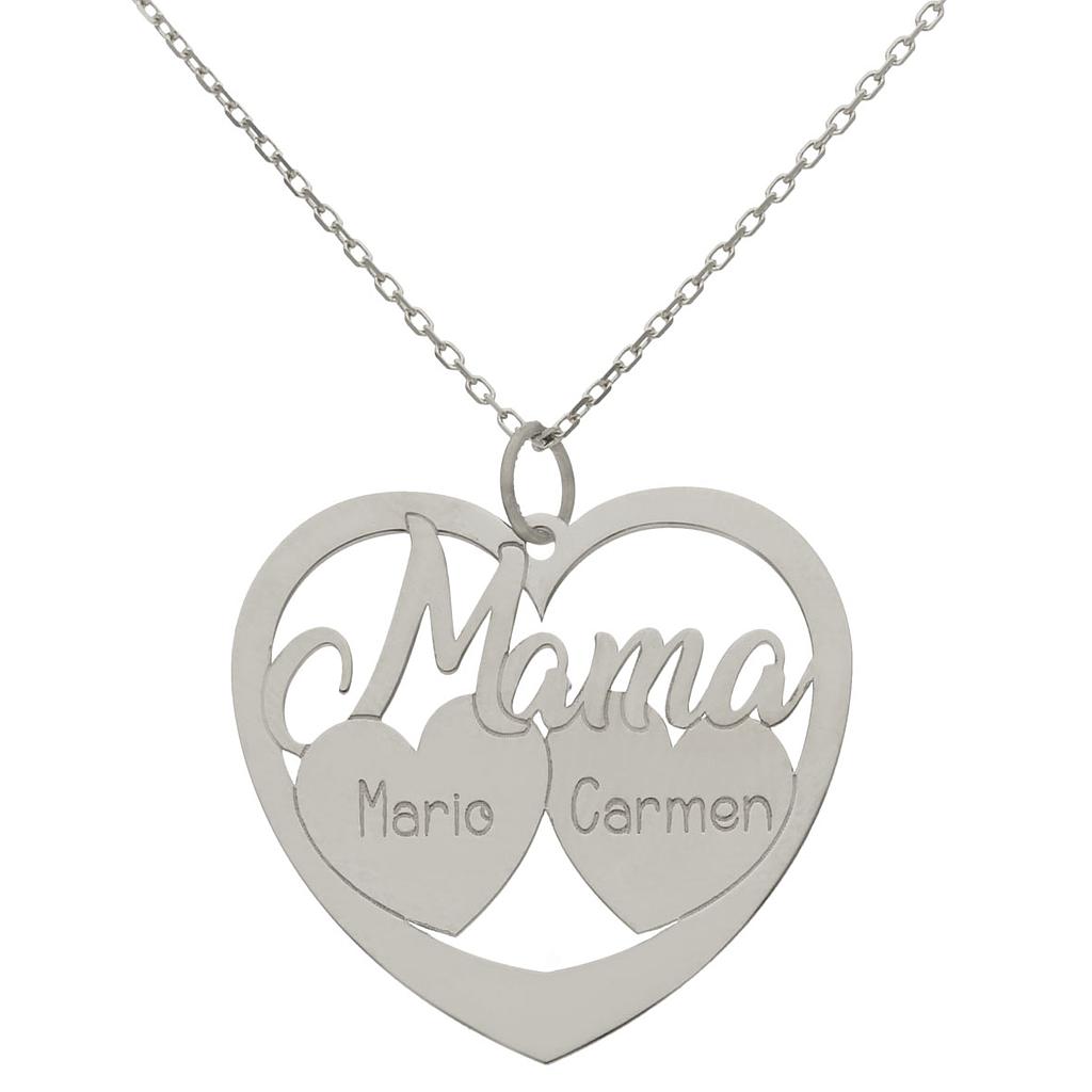 Gargantilla oro blanco 18kl mama + 2 corazones