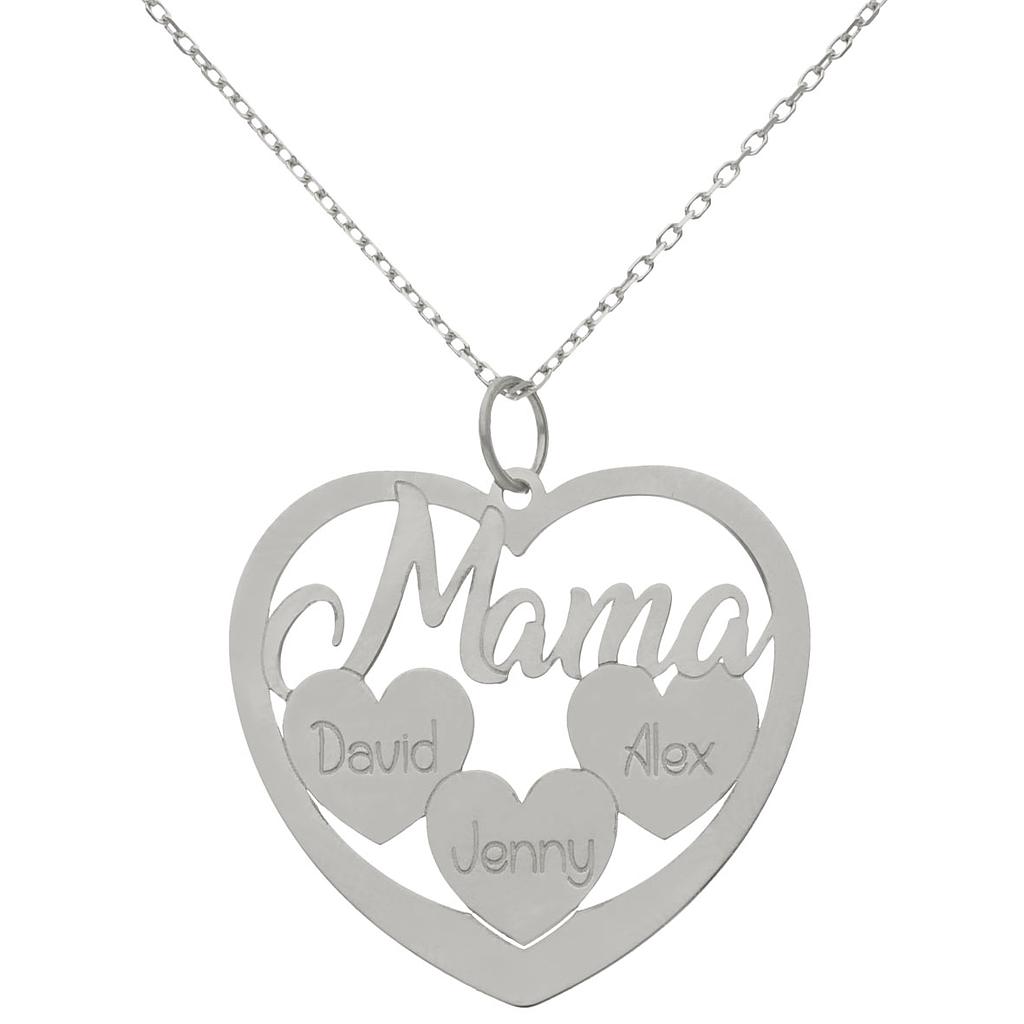 Gargantilla oro blanco 18kl mama + 3 corazones