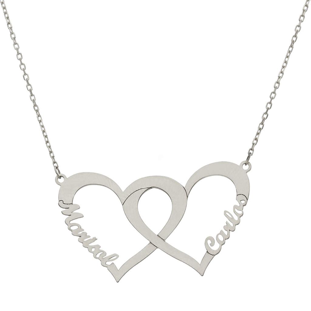 Gargantilla oro blanco 18kl corazones + nombres