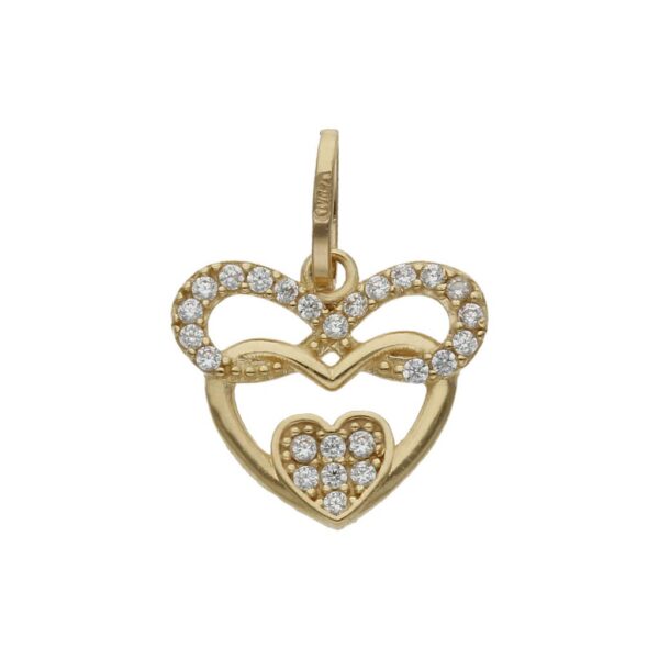 Colgante oro 18kl infinito + corazones circonitas - 14x12mm