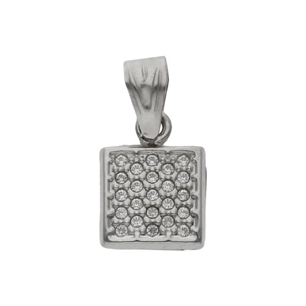 Colgante oro blanco 18kl cuadrado circonitas
