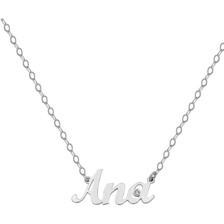 Colgante oro blanco 18kl nombre mediano + diamante