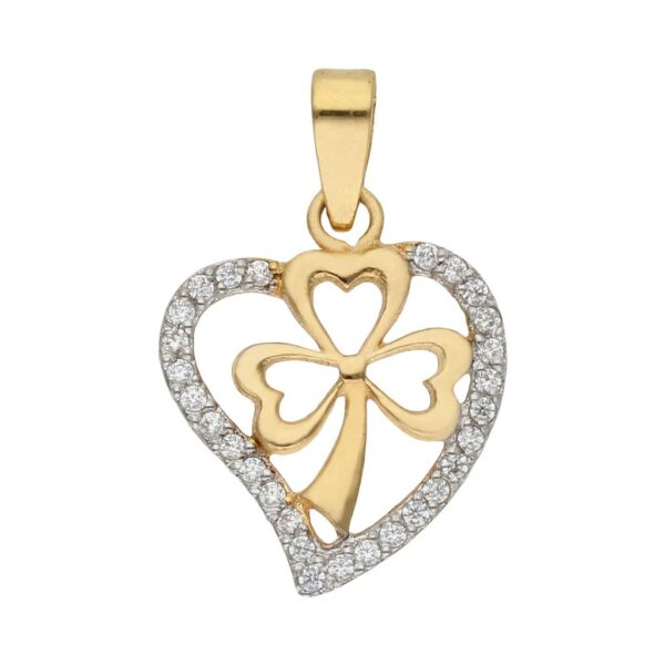 Colgante oro 18kl corazon y trebol