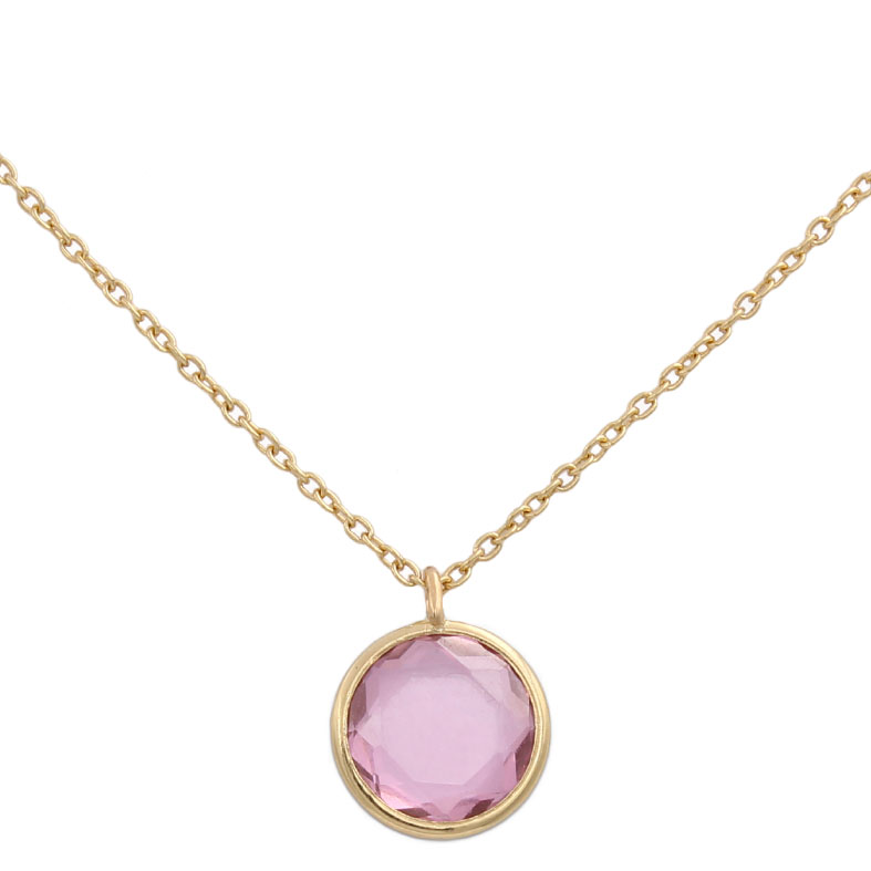 Gargantilla oro 18kl circulo piedra rosa