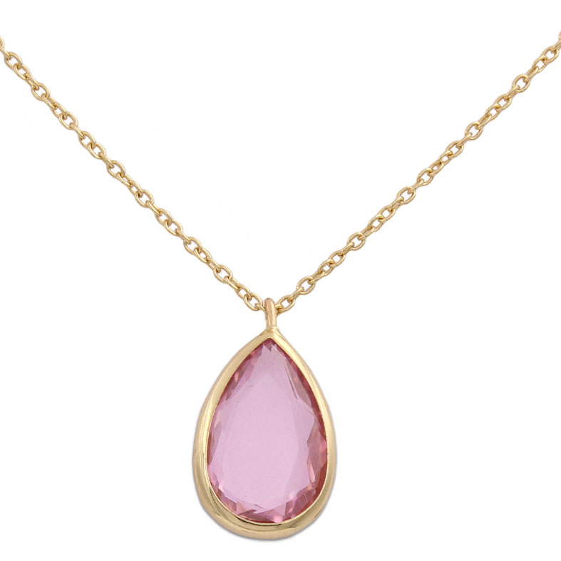 Gargantilla oro 18kl lagrima piedra rosa