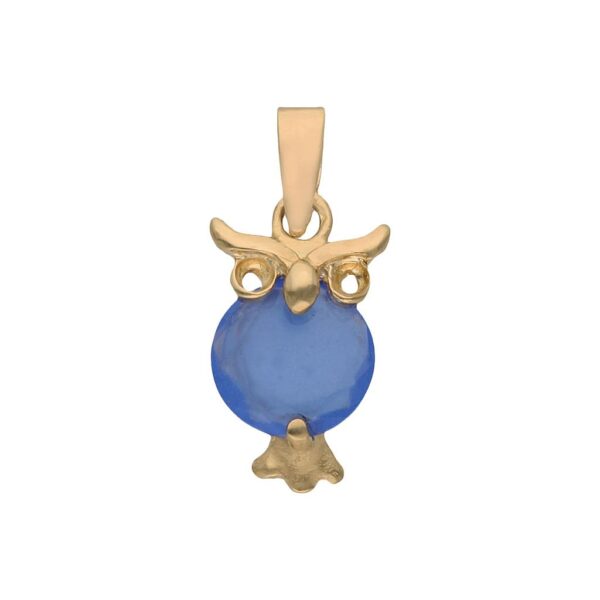 Colgante oro 18kl buho piedra azul