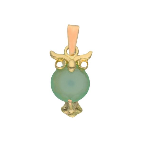 Colgante oro 18kl buho piedra verde