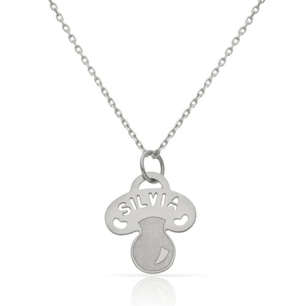 Colgante oro blanco 18k chupete + nombre