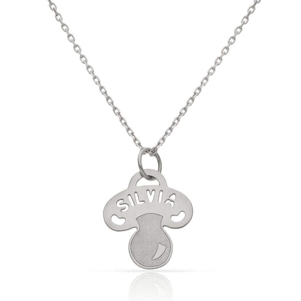 Colgante oro blanco 18k chupete + nombre