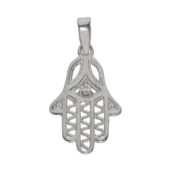 Colgante oro blanco 18kl mano de fatima