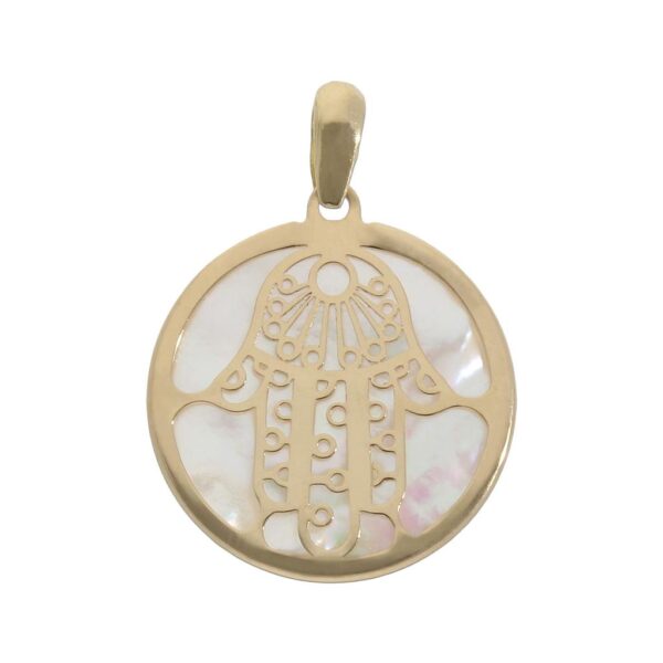 Colgante oro 18kl nacar mano fatima - 17mm