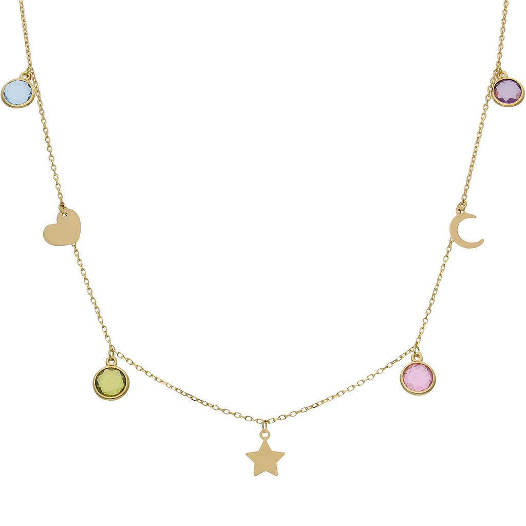Gargantilla oro 18kl charms mix + piedras