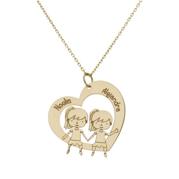 Gargantilla oro 18kl corazon + niñas