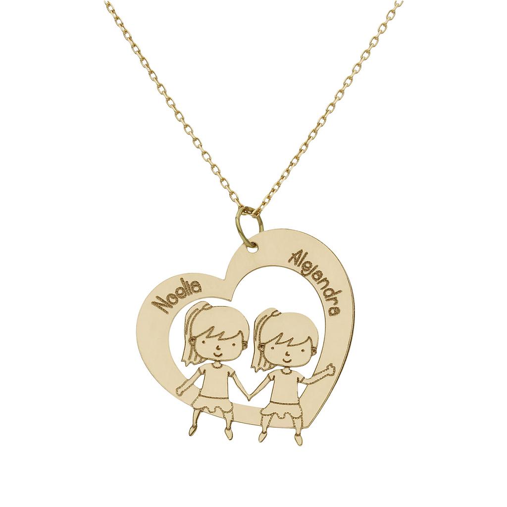 Gargantilla oro 18kl corazon + niñas
