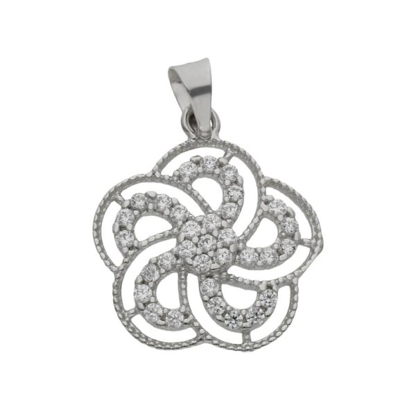 Colgante oro blanco 18kl flor circonitas