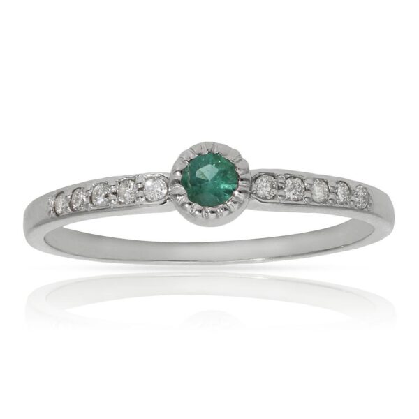 Sortija oro blanco 18kl esmeralda + diamantes