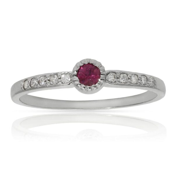 Sortija oro blanco 18kl rubi + diamantes