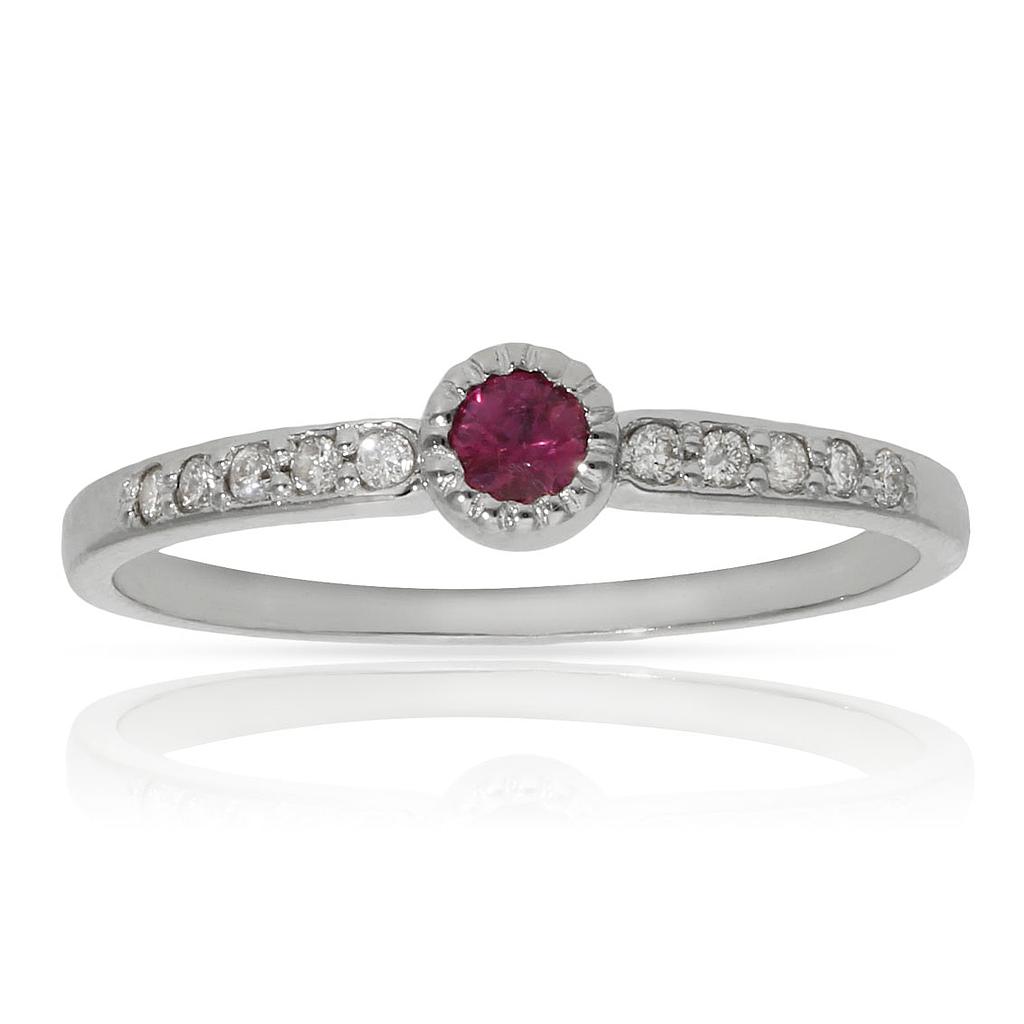 Sortija oro blanco 18kl rubi + diamantes