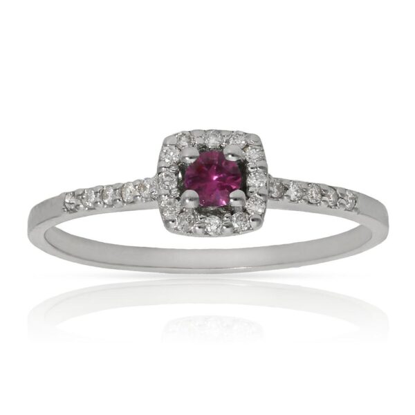 Sortija oro blanco 18kl rubi + diamantes