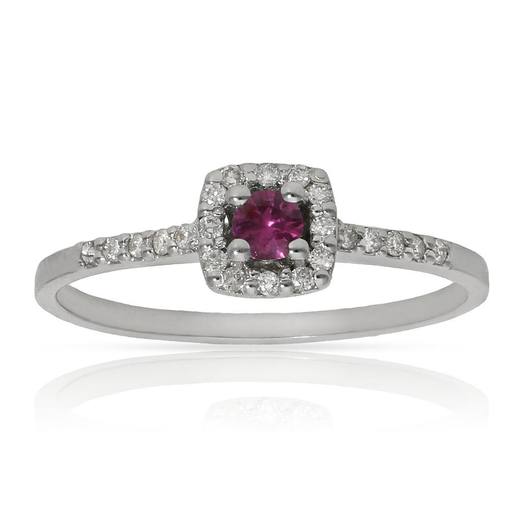 Sortija oro blanco 18kl rubi + diamantes