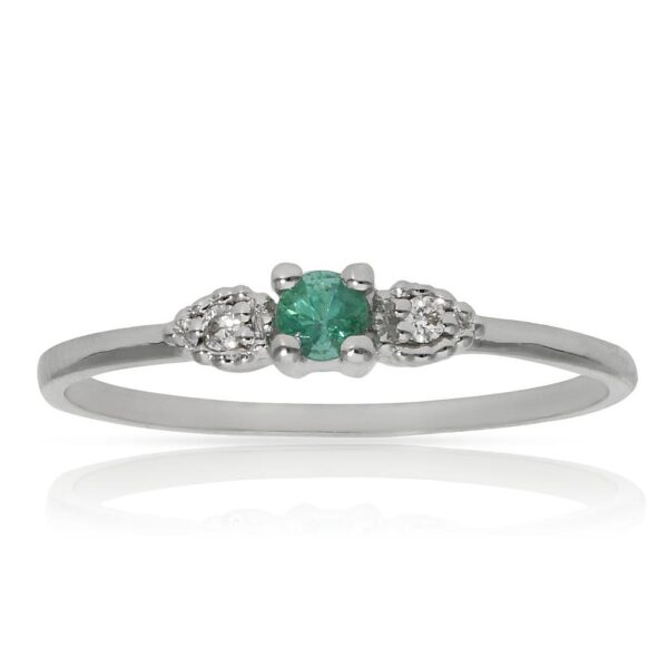 Sortija oro blanco 18kl esmeralda + diamantes