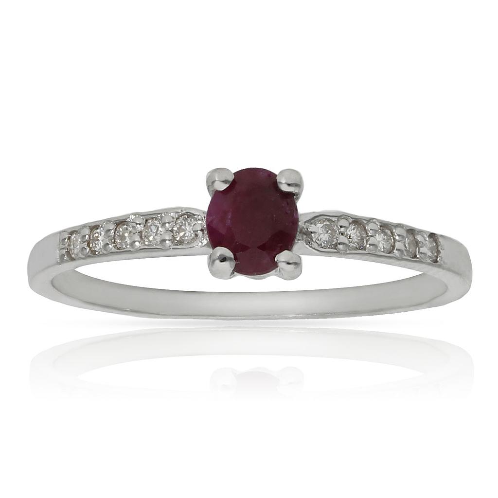 Sortija oro blanco 18kl rubi + diamantes