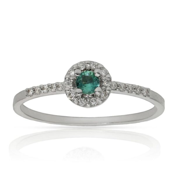Sortija oro blanco 18kl esmeralda + diamantes